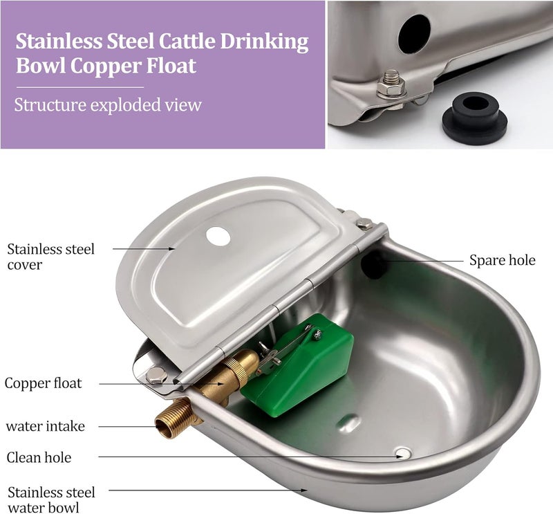 NOMAL Automatic Waterer Bowl with Brass Float Valve and Drain Plug Stainless Steel Livestock Water Trough Bowl for Dog Cattle Pig Goat Sheep - Image 5